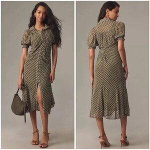 Anthropologie green ruched dress